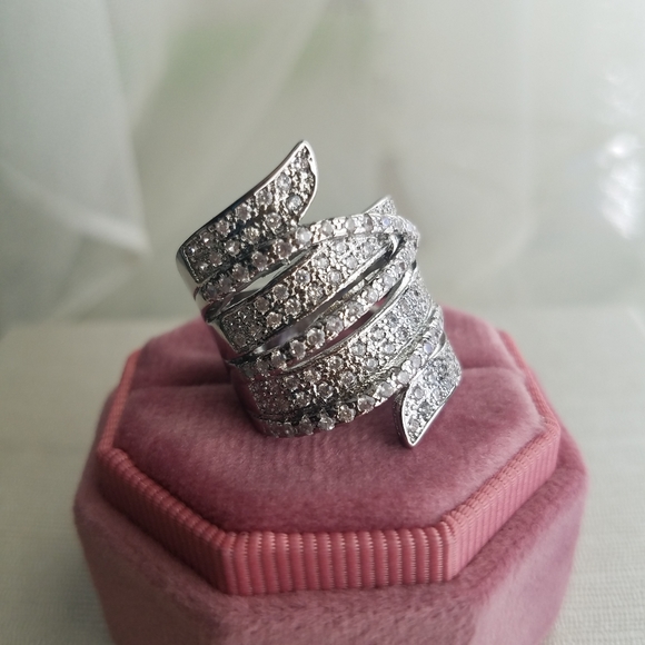 Swarovski Elements 925 Sterling Silver Contemporary Statement Ring NEW - Picture 11 of 13